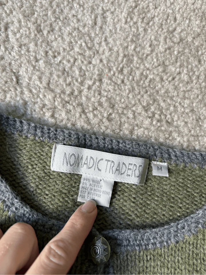 Vintage Nomadic Traders Button Front Cardigan size M Green Embroidered Wool Blen - Image 4 of 4