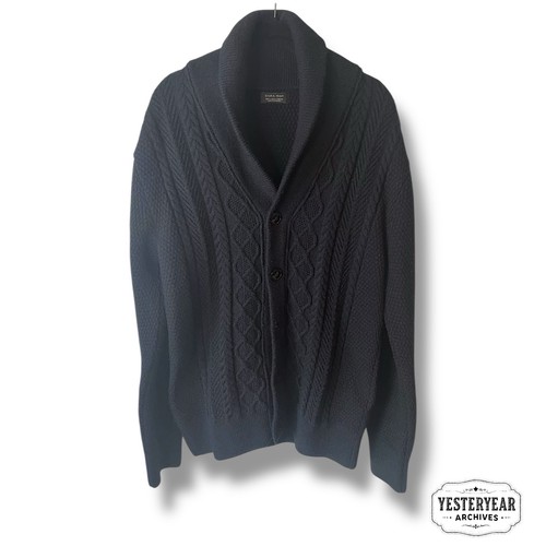 Zara Cardigan Shawl Collar Sweater Mens Size L Blue Knit Cable Knit Cotton - Picture 1 of 7