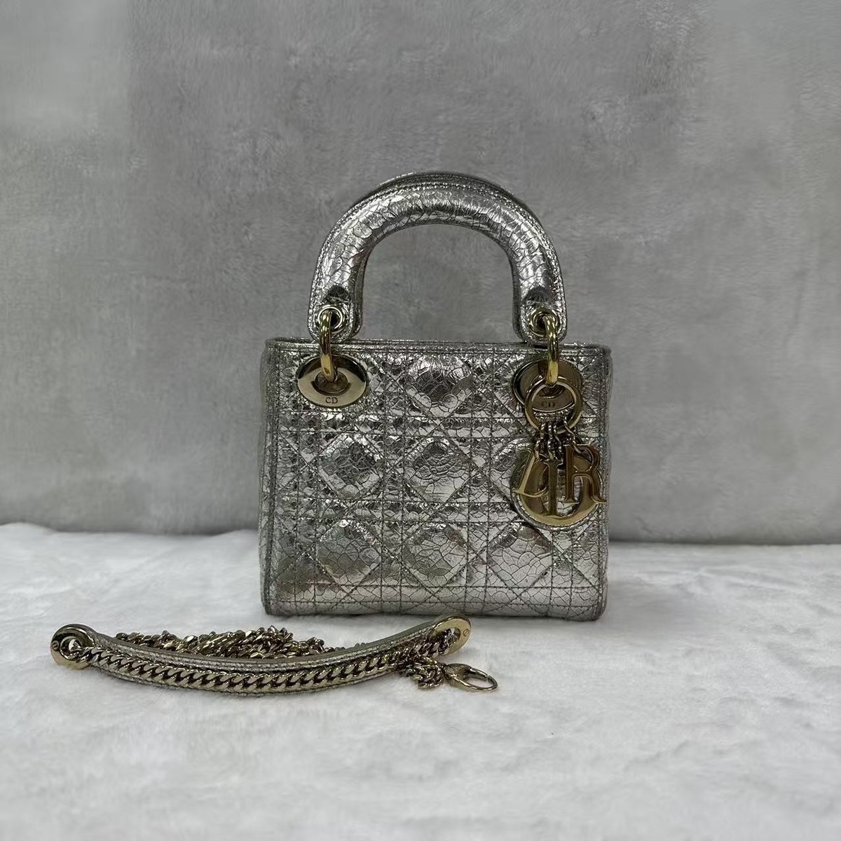 Auth Rare Christian Dior Lady Dior Mini Handbag Broken style