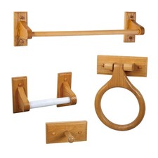 Design House Dalton Wall Mount Bath Hardware Accessory Set, Honey Oak, 4-Piece