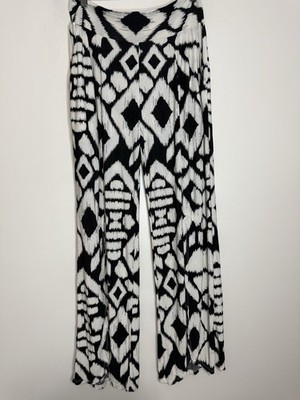 Clara Sun Woo Black and White Geometric Patterned Pants split hem flowy size XL