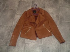 size 8 river island tan soft faux suede open front biker jacket