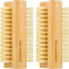 GREENTH PRO Bamboo Nail Brush 2PCS Two-side Firm Nature Wooden Sisal Scrub Brush