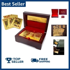 Luxury 24K Gold Foil Poker Playing Cards with Wooden Box Waterproof Cards for...
