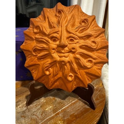Vintage 90's Terracotta Sun Face Wall Plaque 9 Inch Clay Celestial Garden Decor