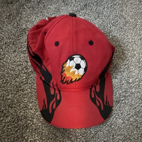 Otto Boys Red/Black Adjustable Baseball Cap Embroidered Soccer Ball Graphic