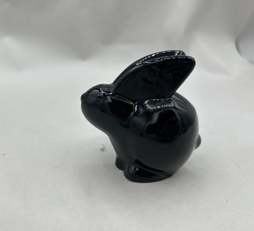 Vintage Oneida Black Rabbit Bunny Crystal Hand Blown Figurine 3" Korea