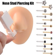 Disposable Nose Piercing Gun Kit, Sterile Unit with Cz Stud Earrings 0.8mm