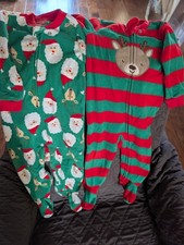  Set of 2 Santa Fleece Christmas Holiday Footed Pajamas - Full Zip 9 Months 