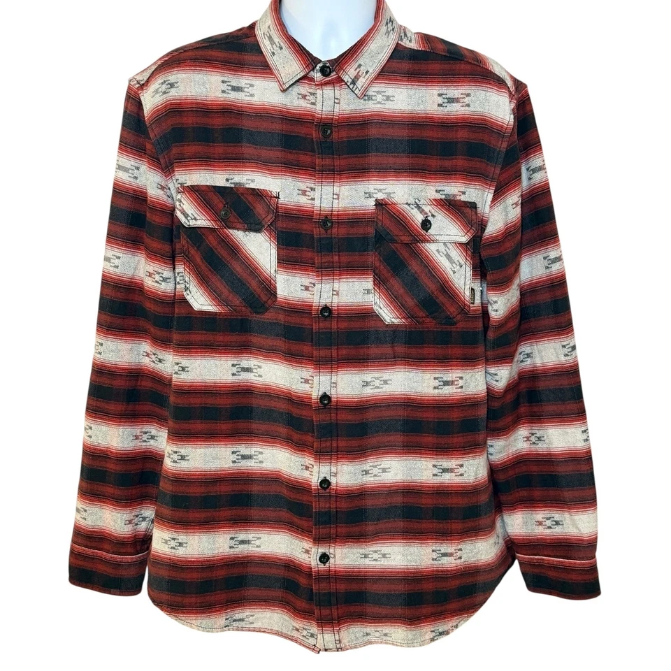 Burton Mens Flannel Shirt L Red Black Aztec Button Down Long Sleeve Snowboarding - Image 2 of 4