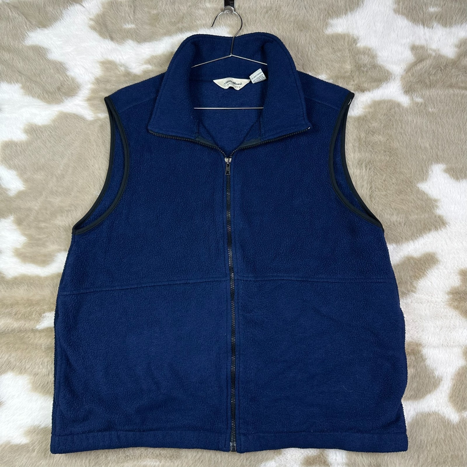 Vintage Eddie Bauer Blue Sz Medium Full Zip Mock Neck Outdoor Fleece Vest Gilet