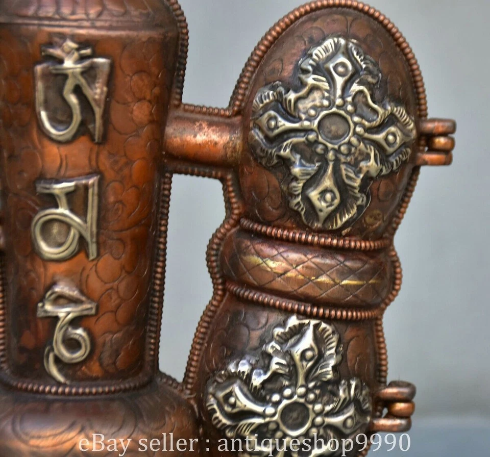 8.2" Templo Budista Tíbet Plata Dorje Vajra Campana y Soporte Caja Estatua Escultura Foto 4 de 4