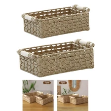 Paper Rope Storage Basket,Decorative Bin Gift with Wooden Handles Organizer for