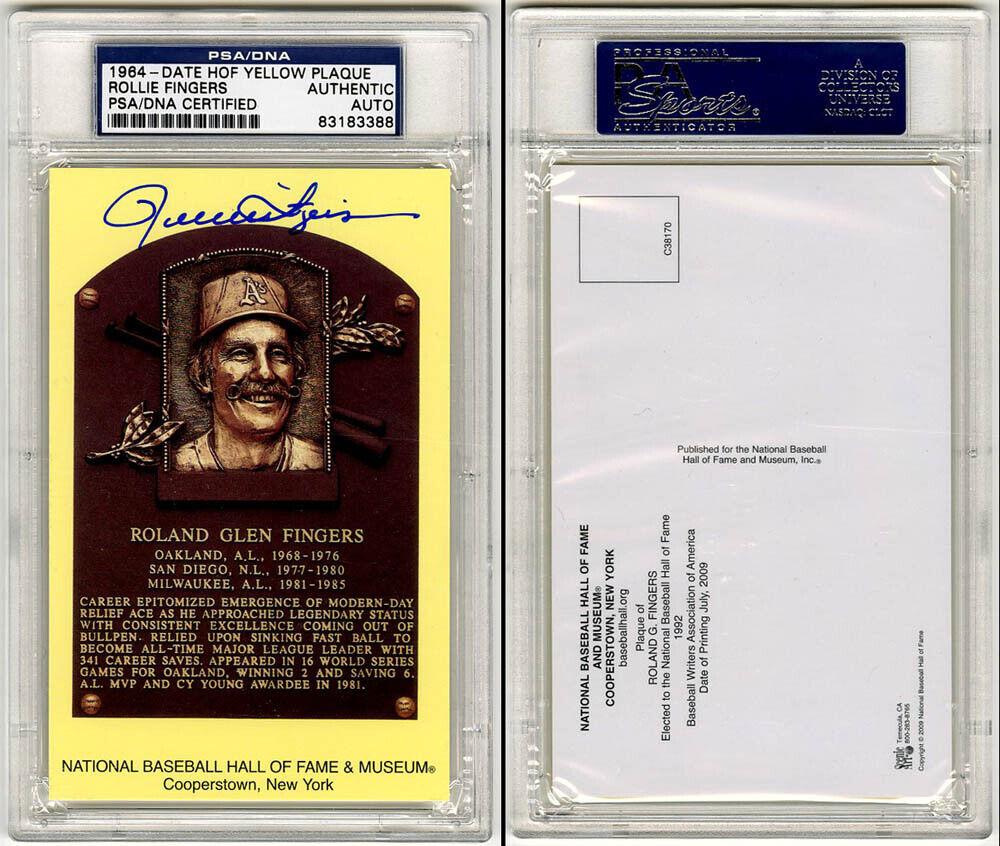 Rollie Fingers SIGNED Baseball Hall of Fame Plaque Oak A's PSA/D