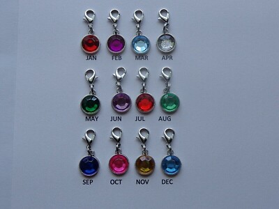 BIRTHSTONE CLIP ON DANGLE CHARM BRACELETS NECKLACE ZIPPER BACKPACK PURSE BAG