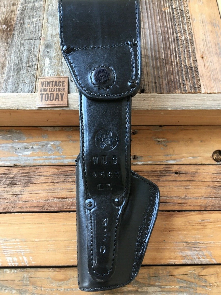Vintage Tex Shoemaker Plain Black Leather Duty WUS Swivel Holster