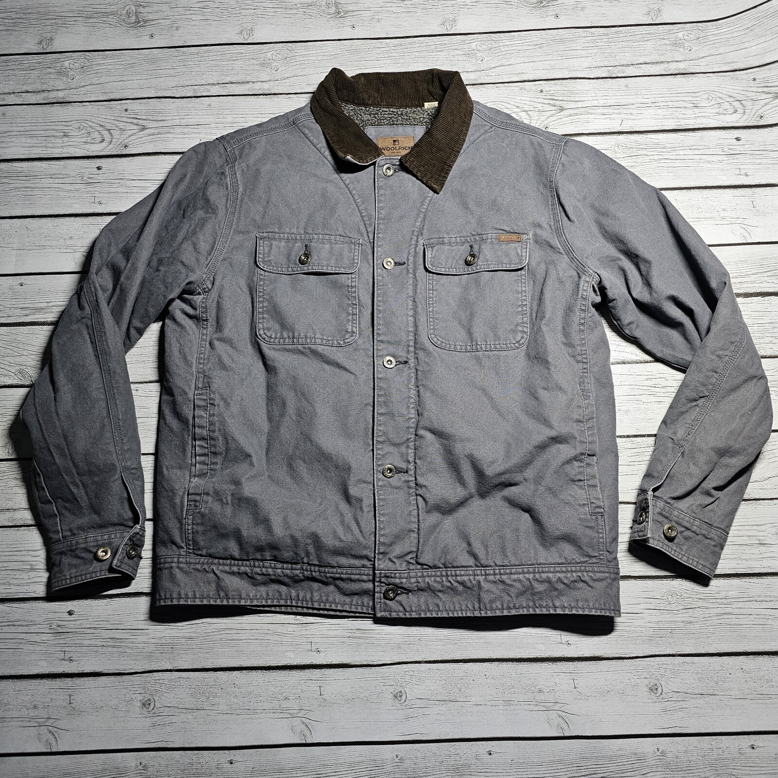 Woolrich The Drifter Jacket Canvas Work Sherpa Lined Barn Coat Gray Men’s Large