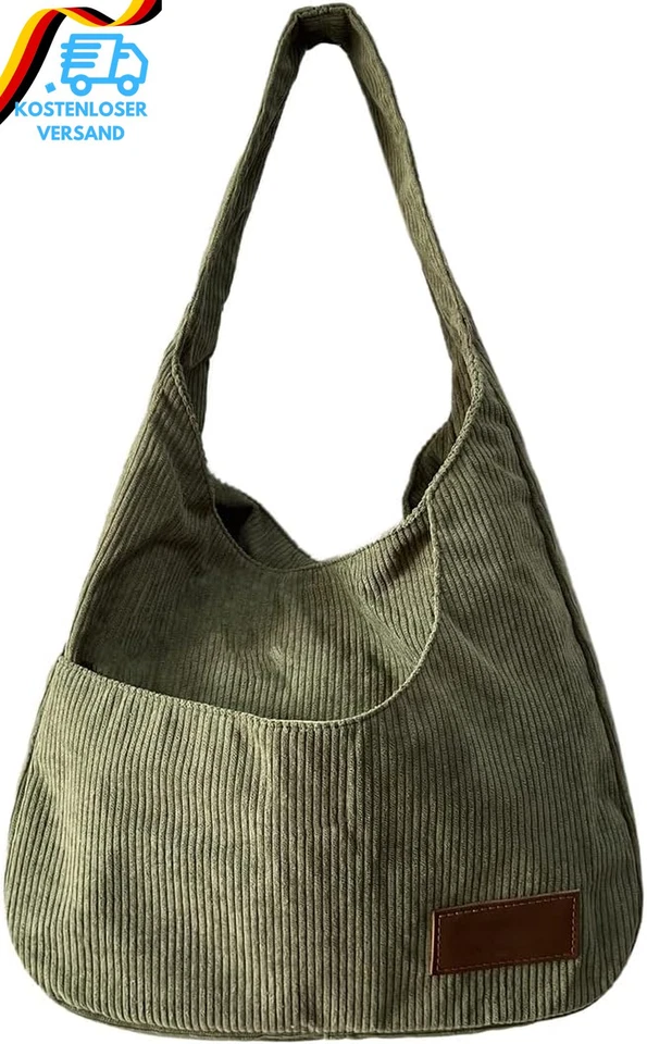 Ulisty Damen Cord Breiter Gurt Hobo Tasche Schultasche Shopper Handtasche Lässig