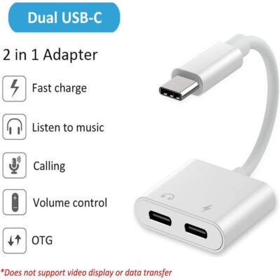 2-in-1 USB Type C Headphone and Charger Adapter Support Fast