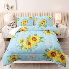 Sunflower Comforter Set Size for Women Adults,3 Piece Butterfly Twin Blue
