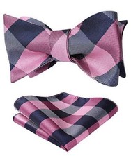 Bow Ties for Men Check Plaid Self Tie Bow Tie and One Size A-05 Pink / Grey