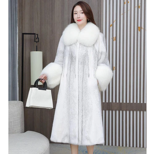 Damen Kunst Nerz Pelz Freizeit Warm Nerz Pelz Wintermantel Großer Fuchspelzkragen Jacke - Bild 1 von 10