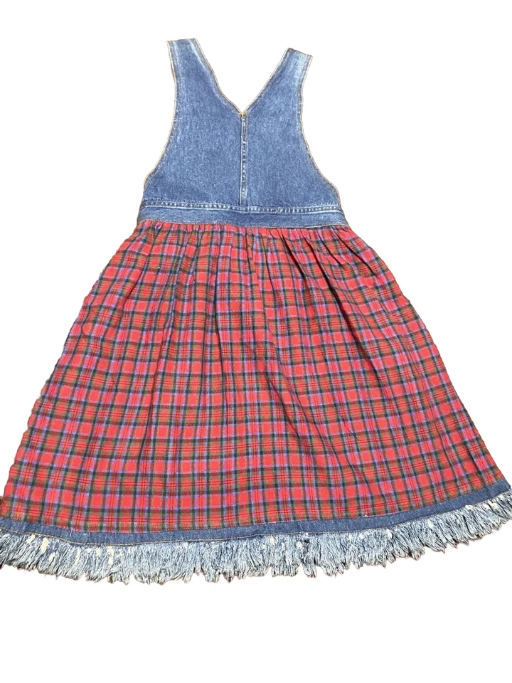 Винтажный 90-х джинсовой ткани и клетку девочек общий размер платье средний - Изображение 3 из 4