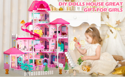 *NEW* Barbie Dreamhouse. 4-Story Rooms Doll House with Dolls Toy Figures