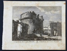 Stampa antica Mariano Vasi Roma 1816 veduta sepolcro cecilia metella appia