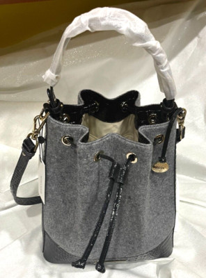 Brahmin Marlowe Light Grey Alden Bucket Shoulder Bag Dust Bag Registration Card