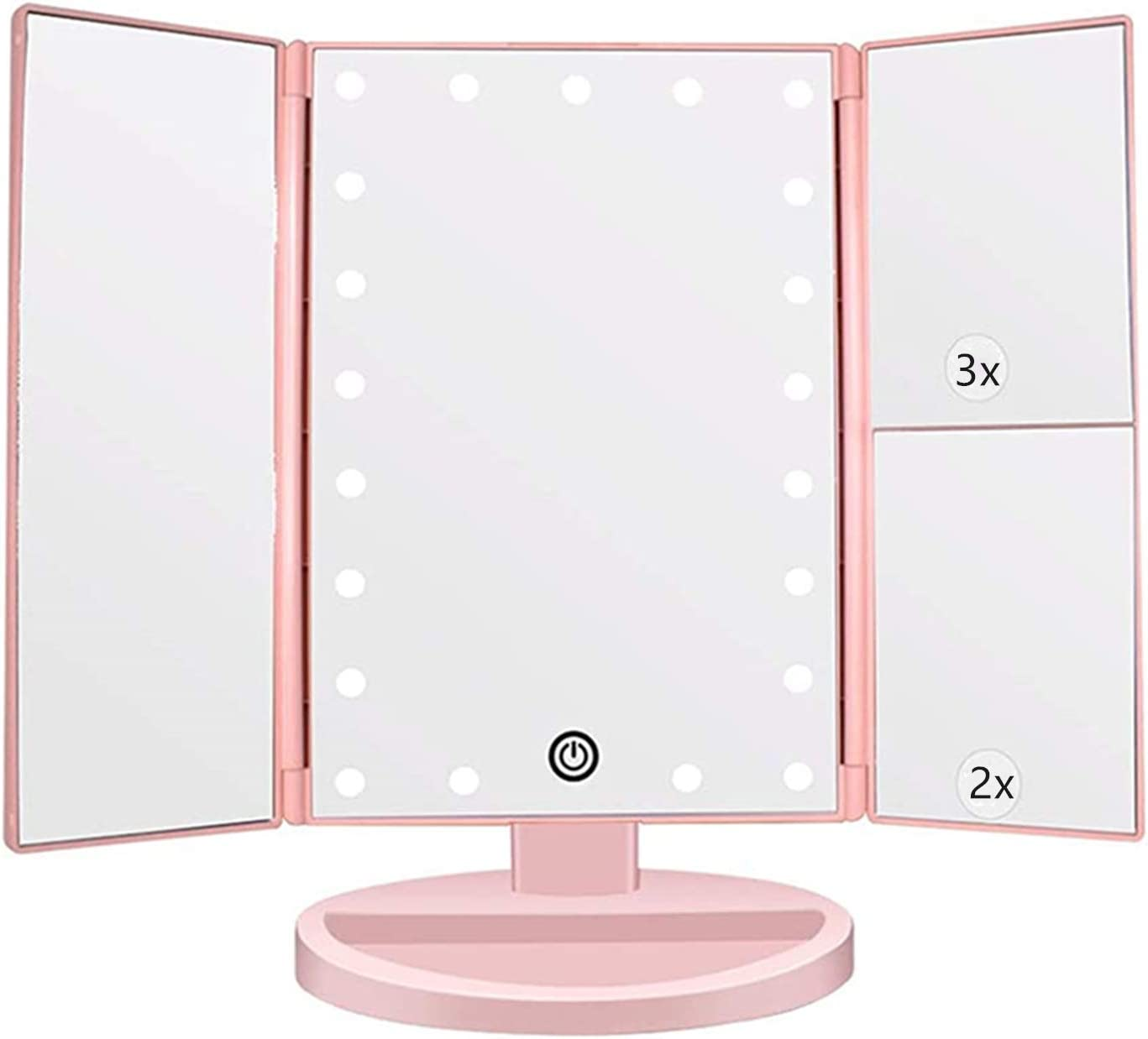 Tri-Fold LED Vanity Mirror with 3X/2X Magnification and 21 Adjustable Lights