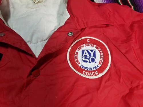 Vintage 80s Soccer Coach Windbreaker Red Jacket Size Medium Chest 20.5 Length 27 - Picture 2 of 7