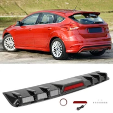 Carbon Rear Bumper Spoiler Diffuser Trim w/ LED Tail Light For Ford Focus RS ST