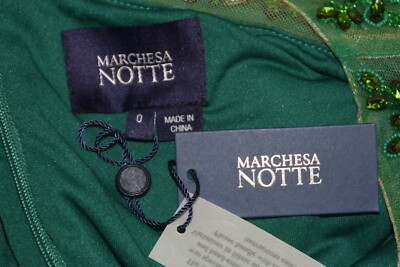 Marchesa Notte Embroidered Cape Dress - Green - 0