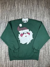 Jerzees Vintage Christmas Sweatshirt Womens L Santa Claus Crewneck Green Holiday