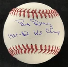 Bud Daley Signed Baseball Manfred NYY Autograph 61-62 WS Champs Inscription JSA