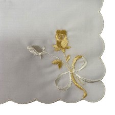 Handkerchief White 9.75x9.75  Hankie Embroidered Flowers Floral Yellow Bouquet