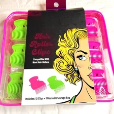 Hair Clips 80s Style Hair Rollers Branded 12 Reusable Butterfly Storage Bag