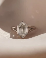 1.80 Carat Hexagon Step Cut Moissanite Bezel Set Ring, Moissanite Wedding Ring