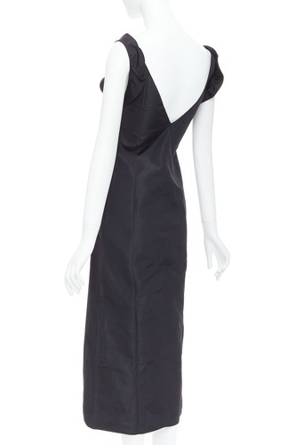 MIU MIU 1990s Vintage black silk blend ruffle strap V back dress IT38 XS - Picture 6 of 9