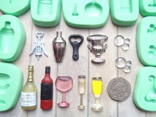 1x Mini Craft Mould: MINI Alcohol DRINK Themed (Bottle Glass Wine) Clay Cupcake