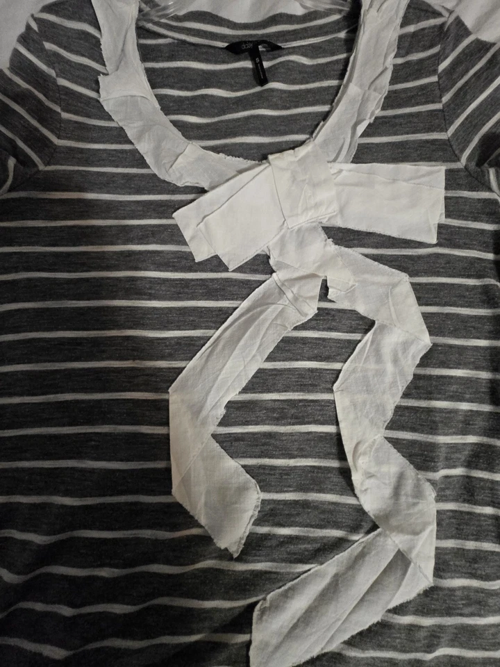 Camisa Vintage DaisyFuentes Mujer S Gris y Blanco Rayas Patrón Cinta Blanca  Foto 3 de 4