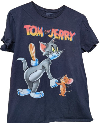 Tom and Jerry Cartoon T-Shirt Retro Vintage Hanna-Barbera Size Medium Black