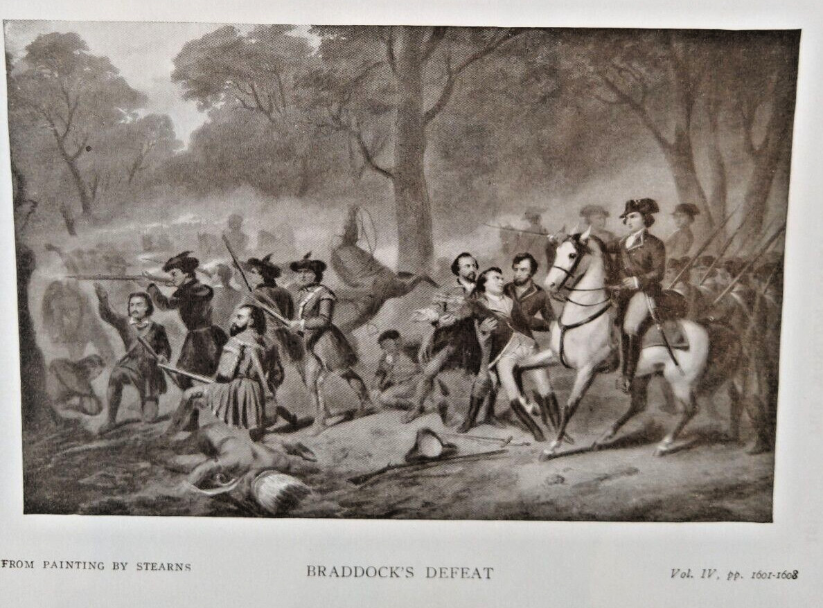 ANTIQUE 🎨 Rare 1924 Lithograph "Braddock's Defeat" 🖼️ Fort Duquesne