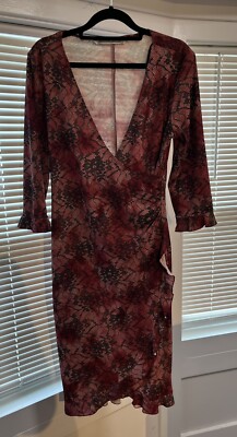 jonathan martin dress Size Small Red Pink Black Lace Printed Fabric Pre owned