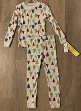  NWT Carter  s Girl  s Size 5T Light Gray Holiday Pajama Set With Christmas Trees