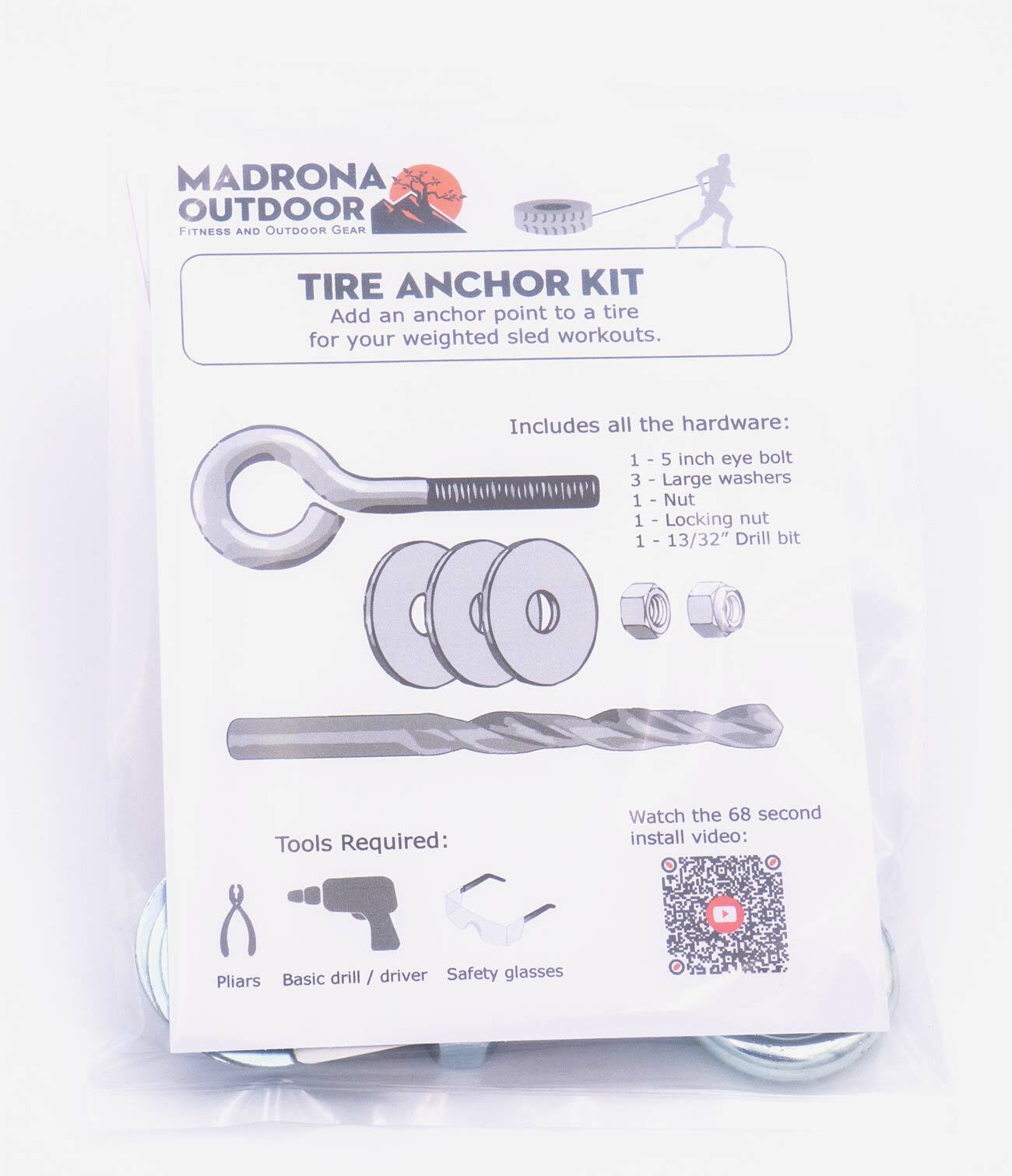 Tire Anchor Kit for Weighted Sled Dragging. Turn A Tire Into A Workout