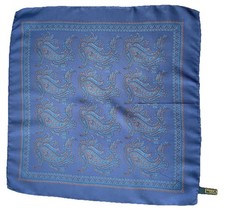 AS14 Vintage Silk Pocket Square Made in Italy Blue Orange Paisley Handkerchief
