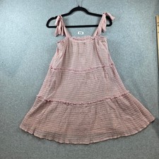 Altar'd State Pink Tiered Mini Dress Tie Shoulder Ruffle Neck Textured Small