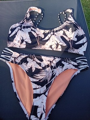 FIREFLY Damen Bikini SALLA W. Gr. 38  Schwarz mit Tropischem Blätterprint